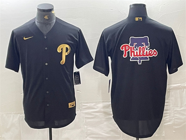 Men's Philadelphia Phillies Black Team Big Logo Cool Base Stitched Baseball Jersey